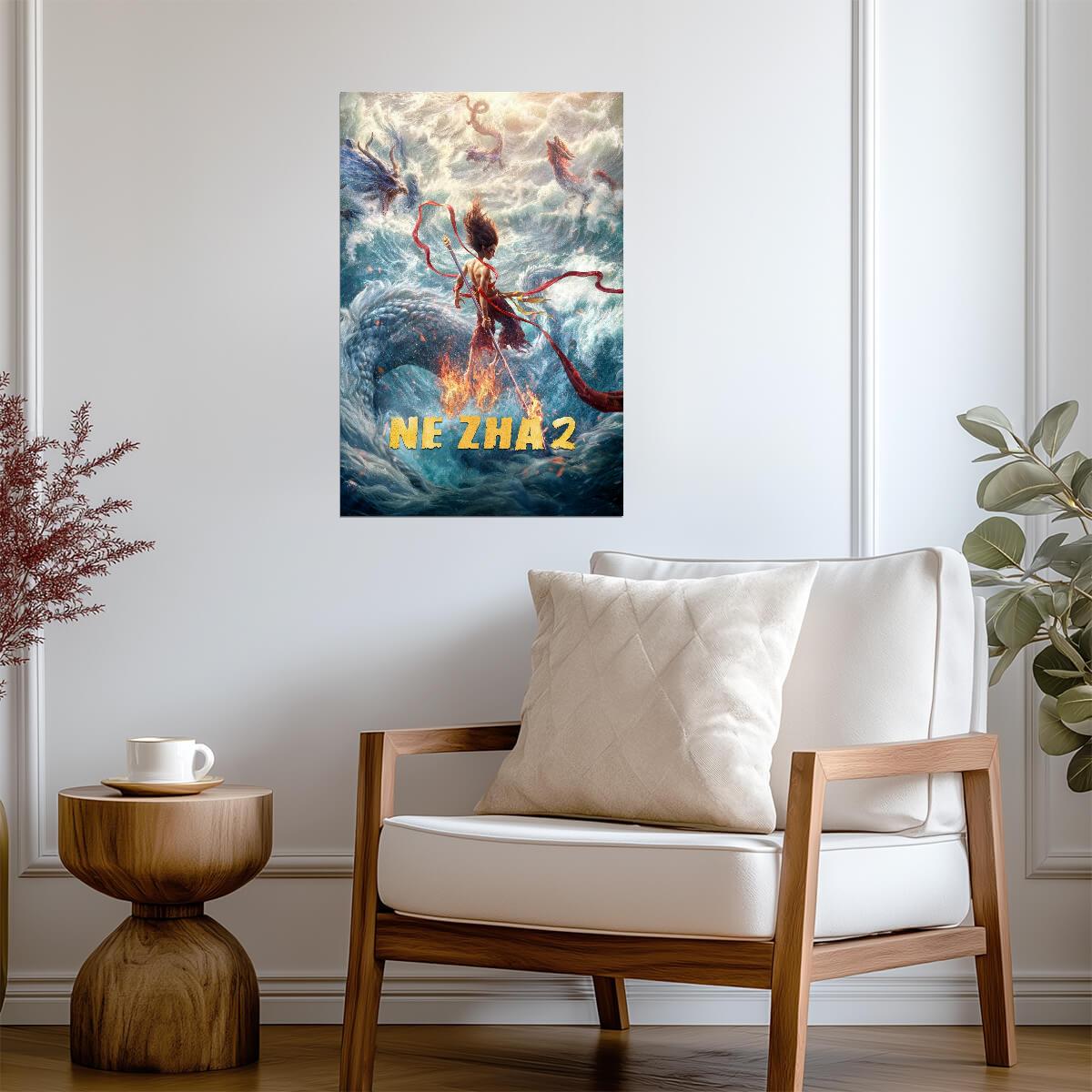 Ne Zha 2 Animated Movie Poster | Ne Zha Facing Dragons Above the Sea - Anime Poster