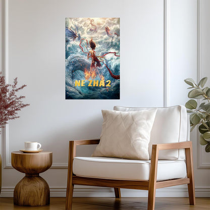 Ne Zha 2 Animated Movie Poster | Ne Zha Facing Dragons Above the Sea - Anime Poster