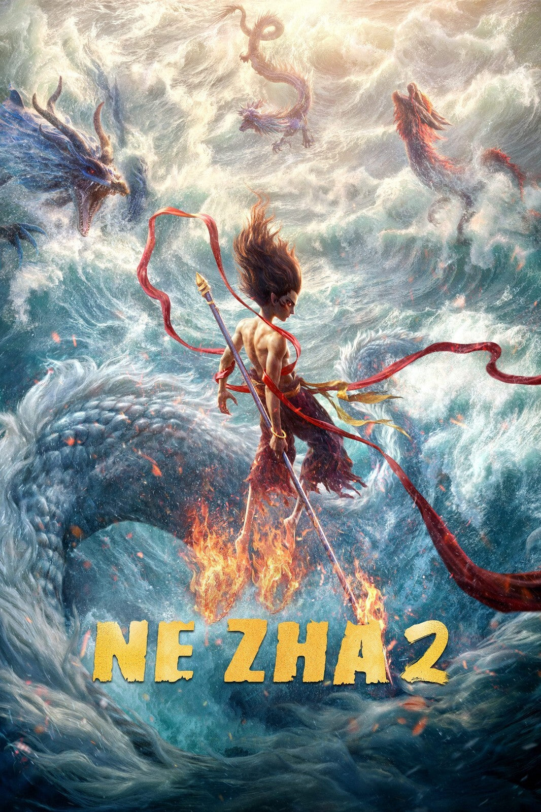 Ne Zha 2 Animated Movie Poster | Ne Zha Facing Dragons Above the Sea - Anime Poster