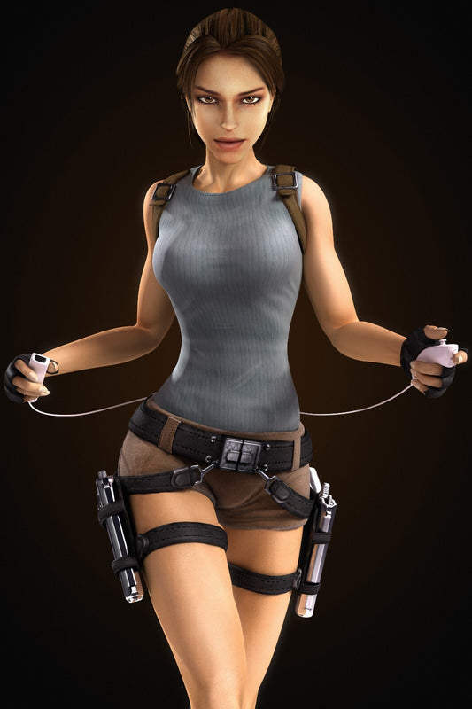 Tomb Raider Poster | Lara Croft in a Gray Tank Top and Shorts - Video Games Poster