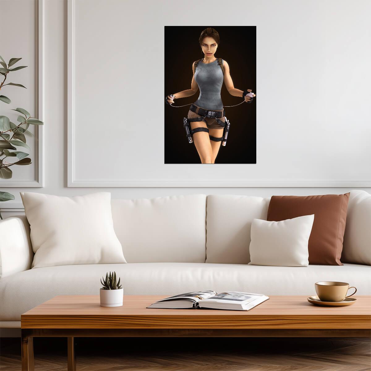 Tomb Raider Poster | Lara Croft in a Gray Tank Top and Shorts - Video Games Poster