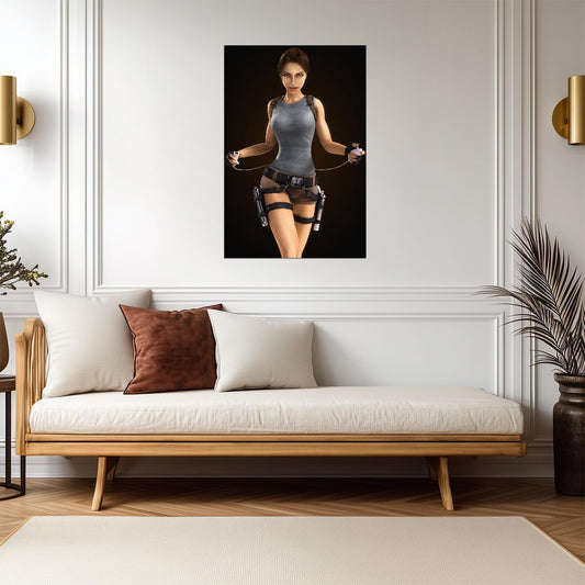 Tomb Raider Poster | Lara Croft in a Gray Tank Top and Shorts - Video Games Poster