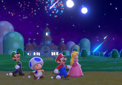Super Mario Poster | Mario, Peach and Friends | Fireworks at the Castle - Video Games Poster