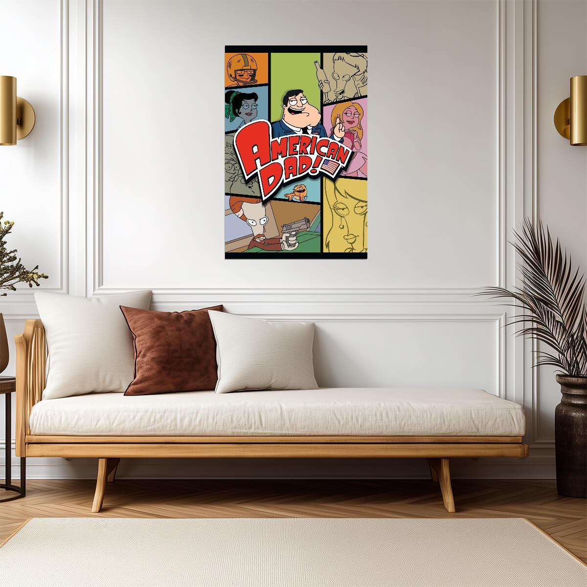 American Dad Poster | Cast Portrait Panels | Cartoon Collage - Movies & TV Poster