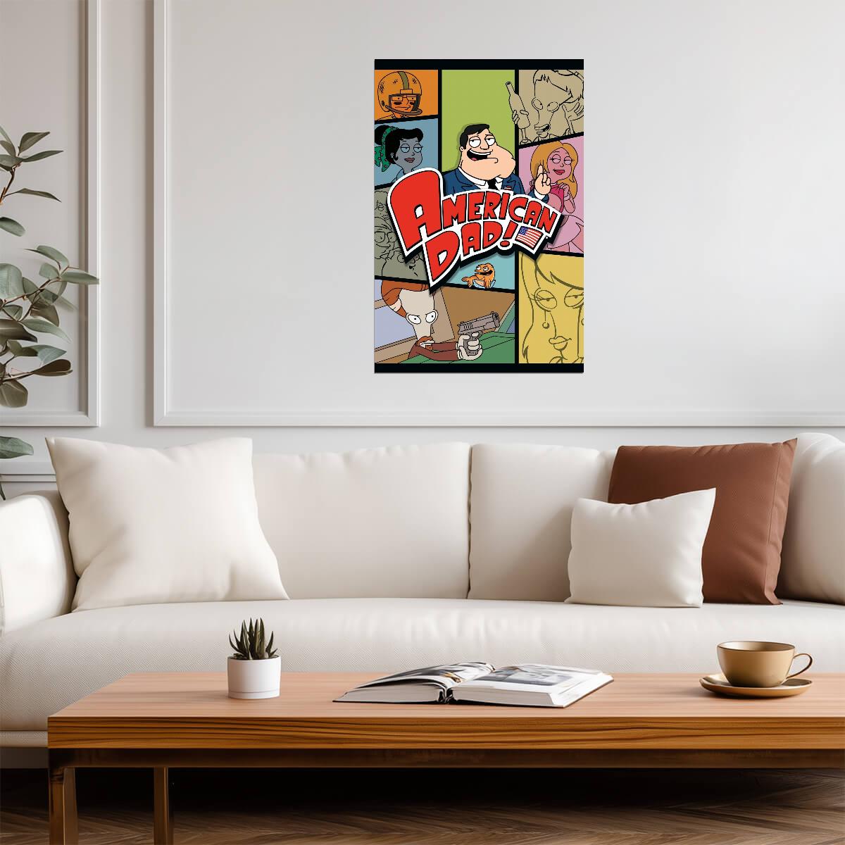 American Dad Poster | Cast Portrait Panels | Cartoon Collage - Movies & TV Poster