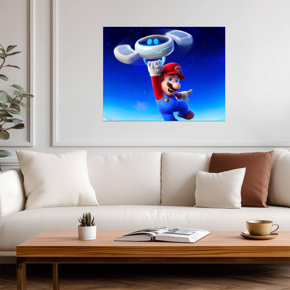 Super Mario Poster | Mario Holding a Flying Saucer - Video Games Poster