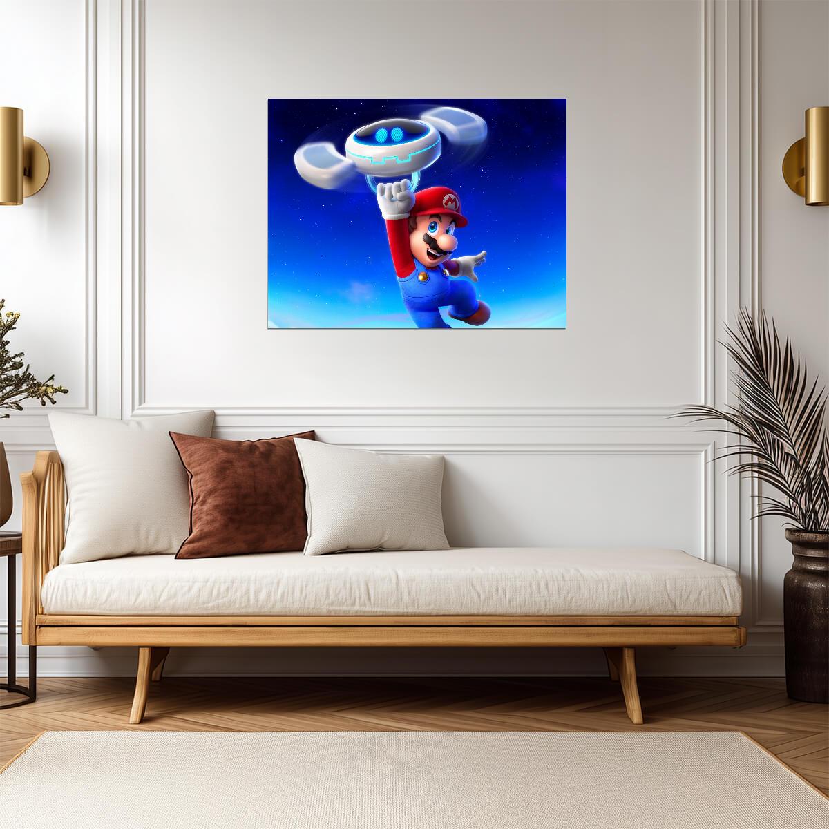 Super Mario Poster | Mario Holding a Flying Saucer - Video Games Poster