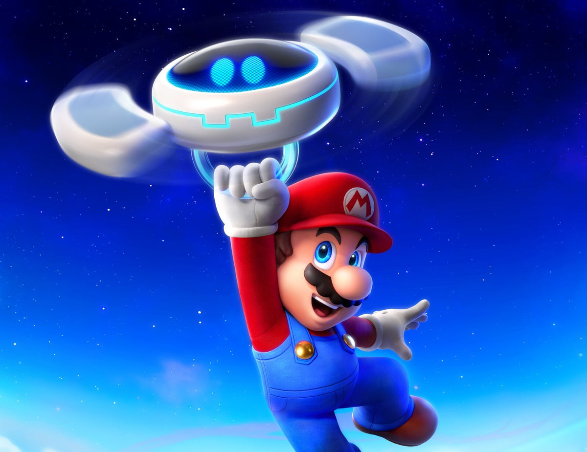 Super Mario Poster | Mario Holding a Flying Saucer - Video Games Poster