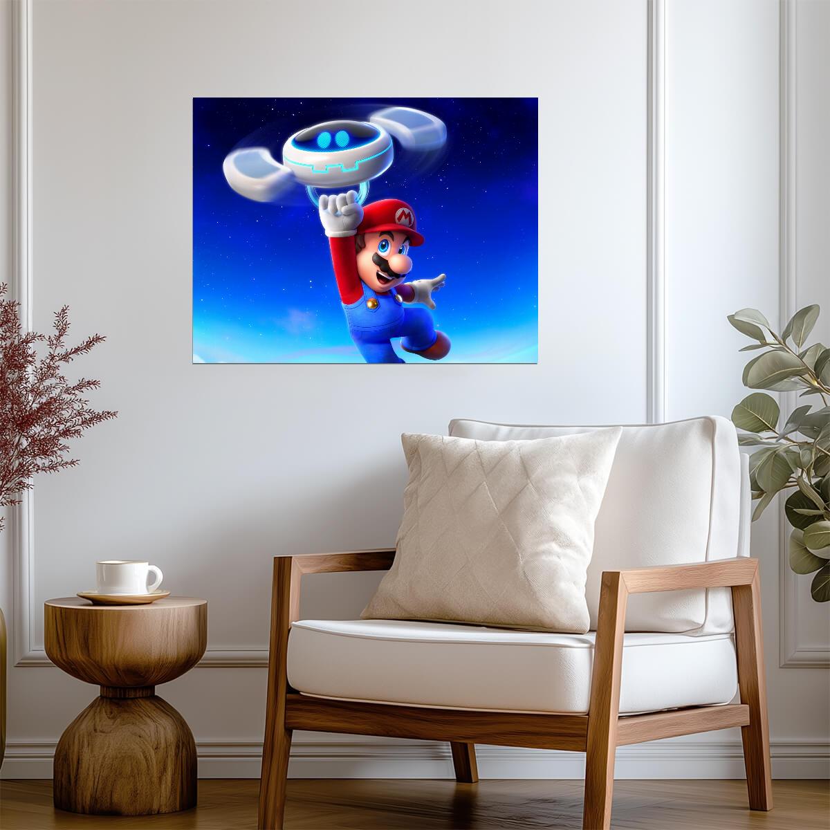 Super Mario Poster | Mario Holding a Flying Saucer - Video Games Poster
