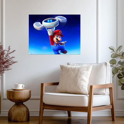 Super Mario Poster | Mario Holding a Flying Saucer - Video Games Poster