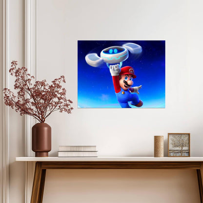 Super Mario Poster | Mario Holding a Flying Saucer - Video Games Poster