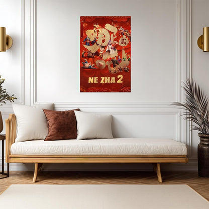 Ne Zha 2 Animated Movie Poster | Red and Gold Portrait Collage - Anime Poster