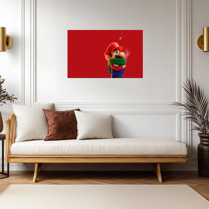 Super Mario Poster | Mario in a Green Scarf Against a Red Background - Video Games Poster