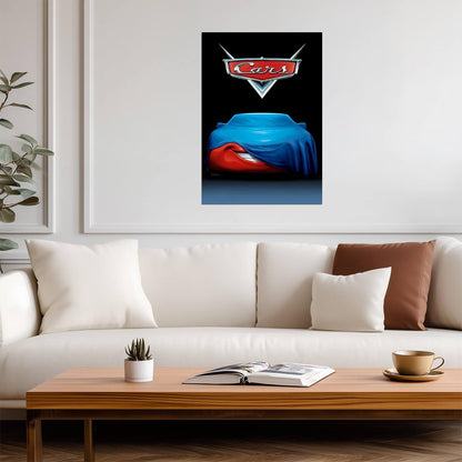 Cars 2006 Movie Poster | Lightning McQueen Under a Blue Cover - Movies & TV Poster