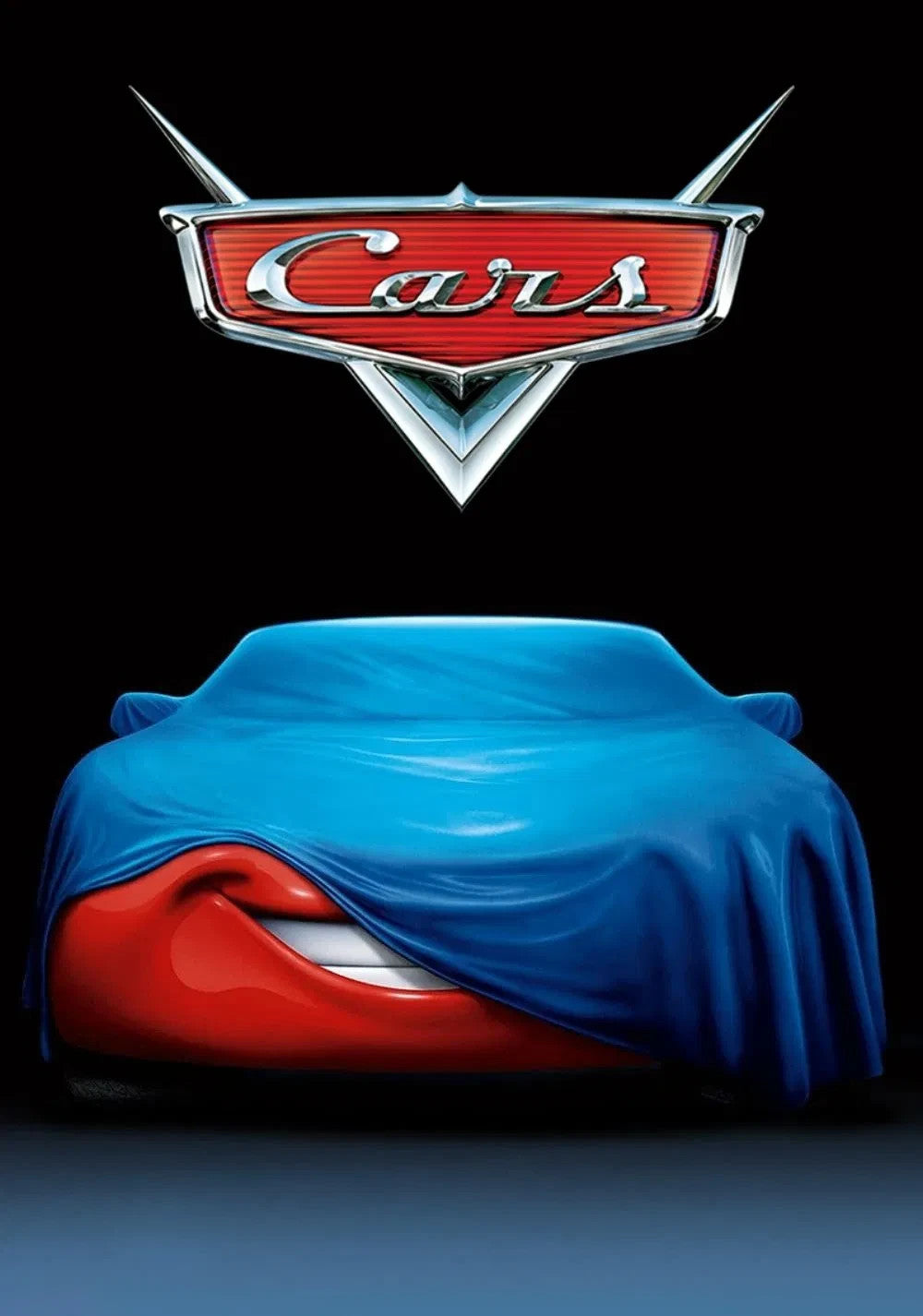 Cars 2006 Movie Poster | Lightning McQueen Under a Blue Cover - Movies & TV Poster