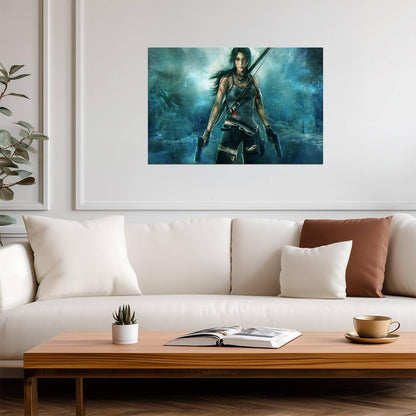 Tomb Raider Poster | Lara Croft with a Climbing Axe in a Blue Cave - Video Games Poster