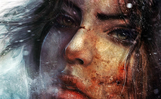 Tomb Raider Poster | Lara Croft's Bloodied Face in the Rain - Video Games Poster