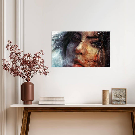 Tomb Raider Poster | Lara Croft's Bloodied Face in the Rain - Video Games Poster