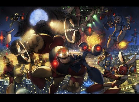Mega Man Poster | Robot Masters Beneath a Full Moon - Video Games Poster