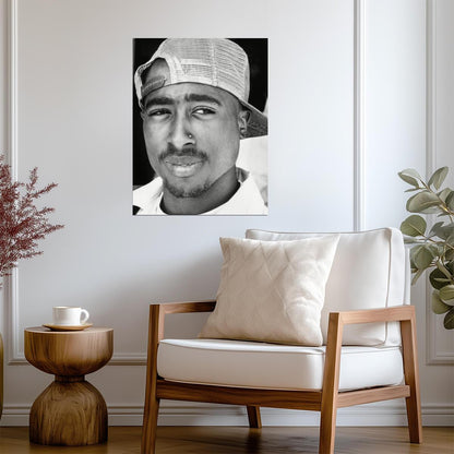 Tupac Shakur Photo Poster | Black and White Rapper Portrait - Music Poster