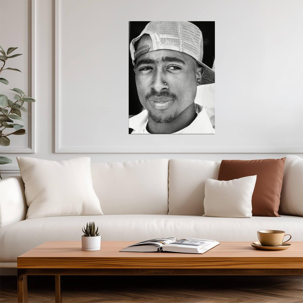 Tupac Shakur Photo Poster | Black and White Rapper Portrait - Music Poster