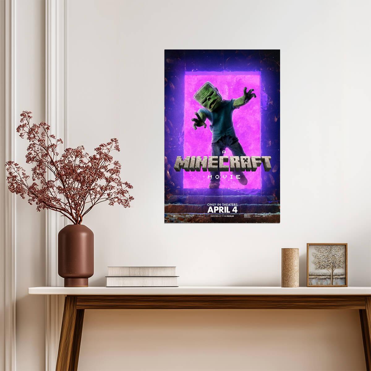 A Minecraft Movie Zombie Poster | Purple Portal Movie Print - Movies & TV Poster