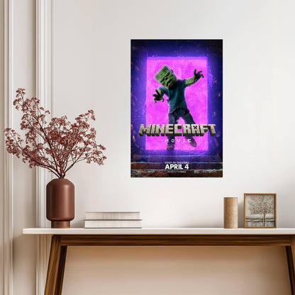 A Minecraft Movie Zombie Poster | Purple Portal Movie Print - Movies & TV Poster