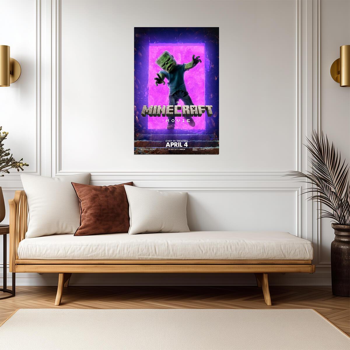 A Minecraft Movie Zombie Poster | Purple Portal Movie Print - Movies & TV Poster