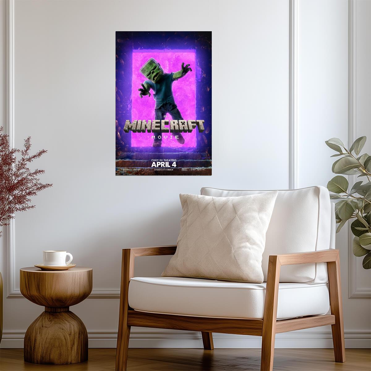 A Minecraft Movie Zombie Poster | Purple Portal Movie Print - Movies & TV Poster