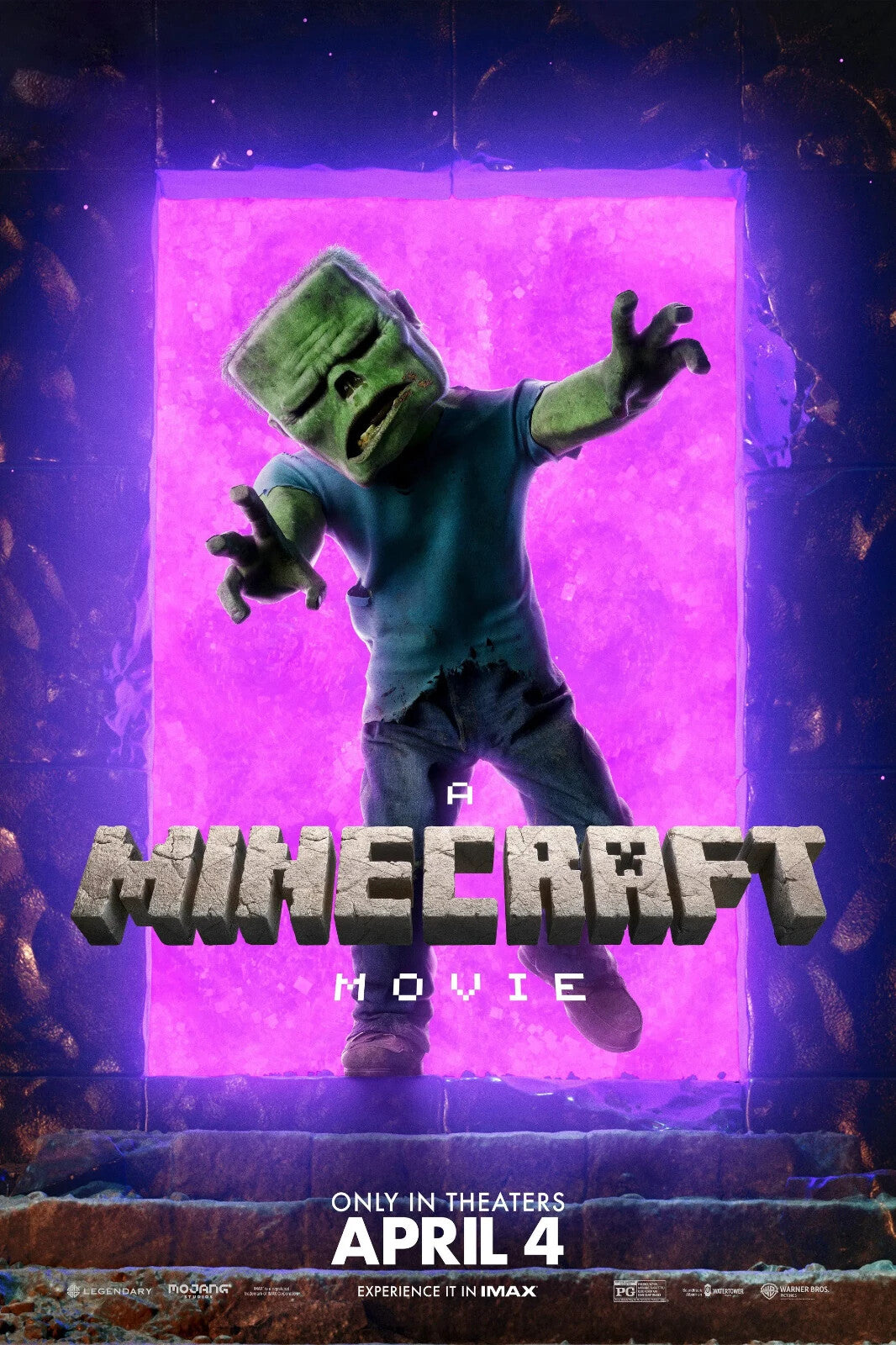 A Minecraft Movie Zombie Poster | Purple Portal Movie Print - Movies & TV Poster