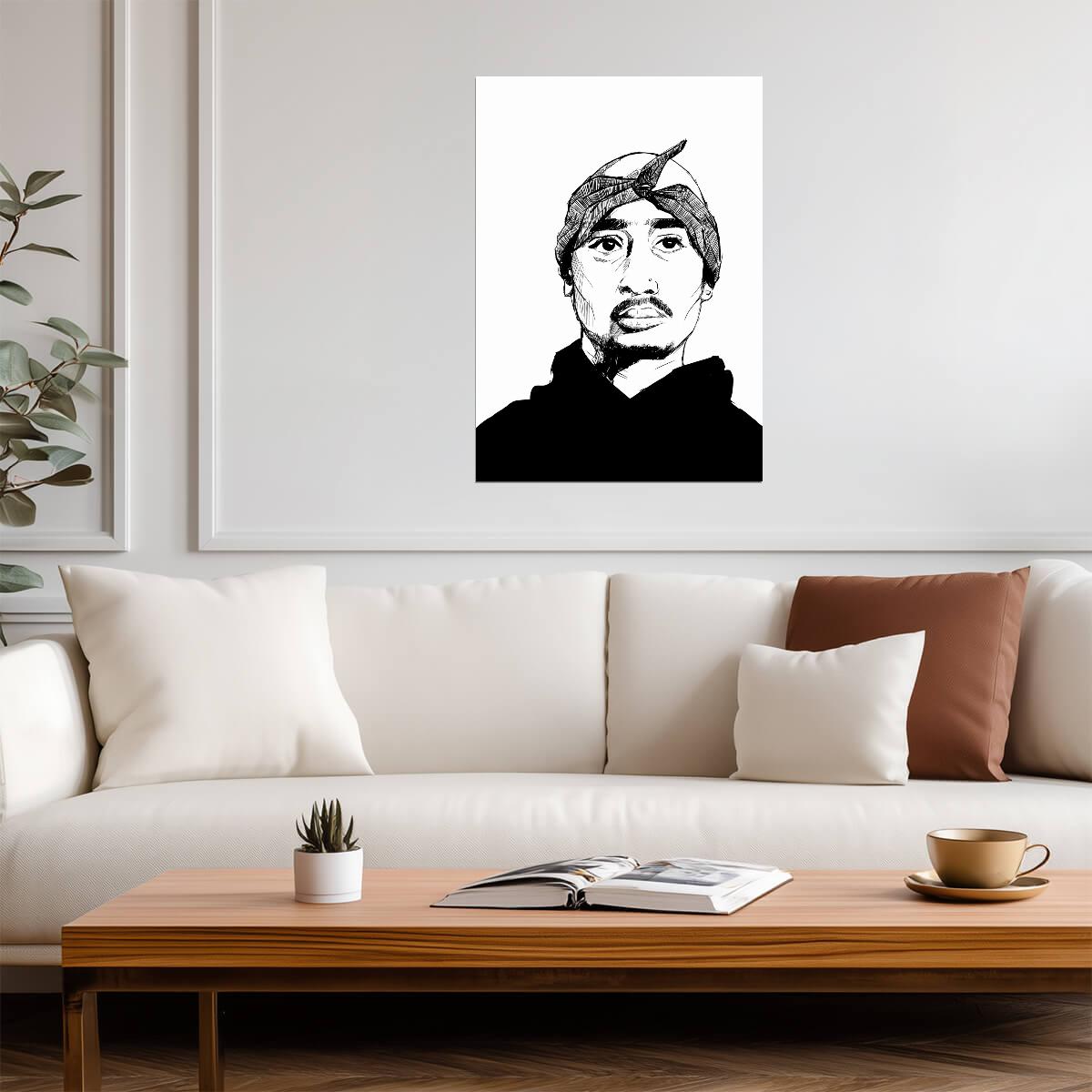 Tupac Shakur Drawing Poster | Black and White Hip Hop Portrait - Music Poster