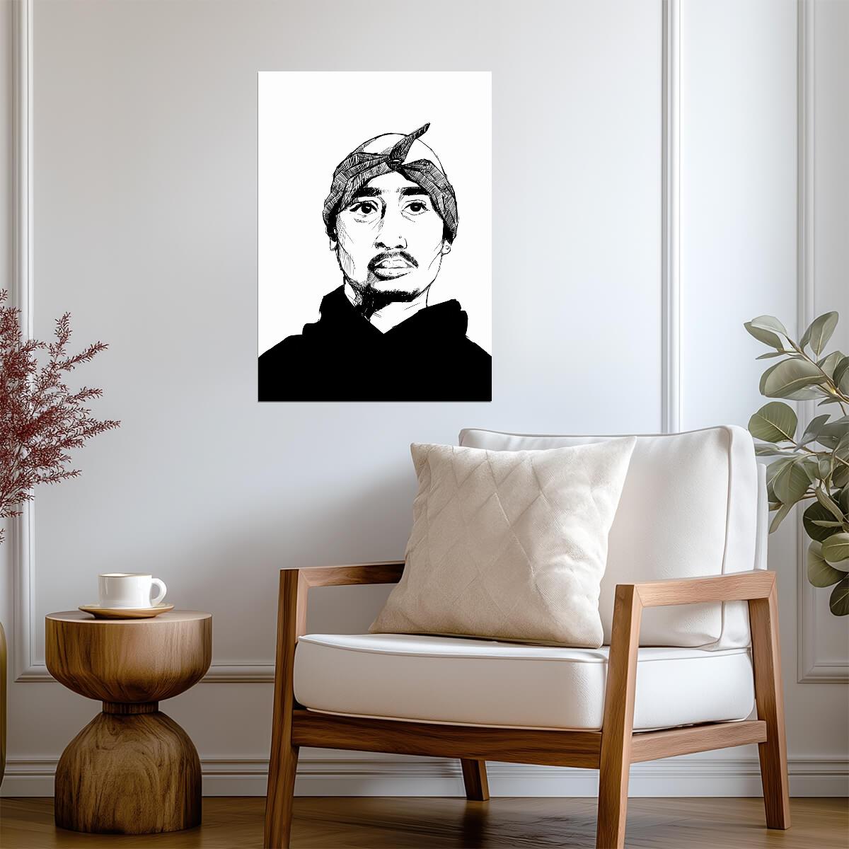 Tupac Shakur Drawing Poster | Black and White Hip Hop Portrait - Music Poster