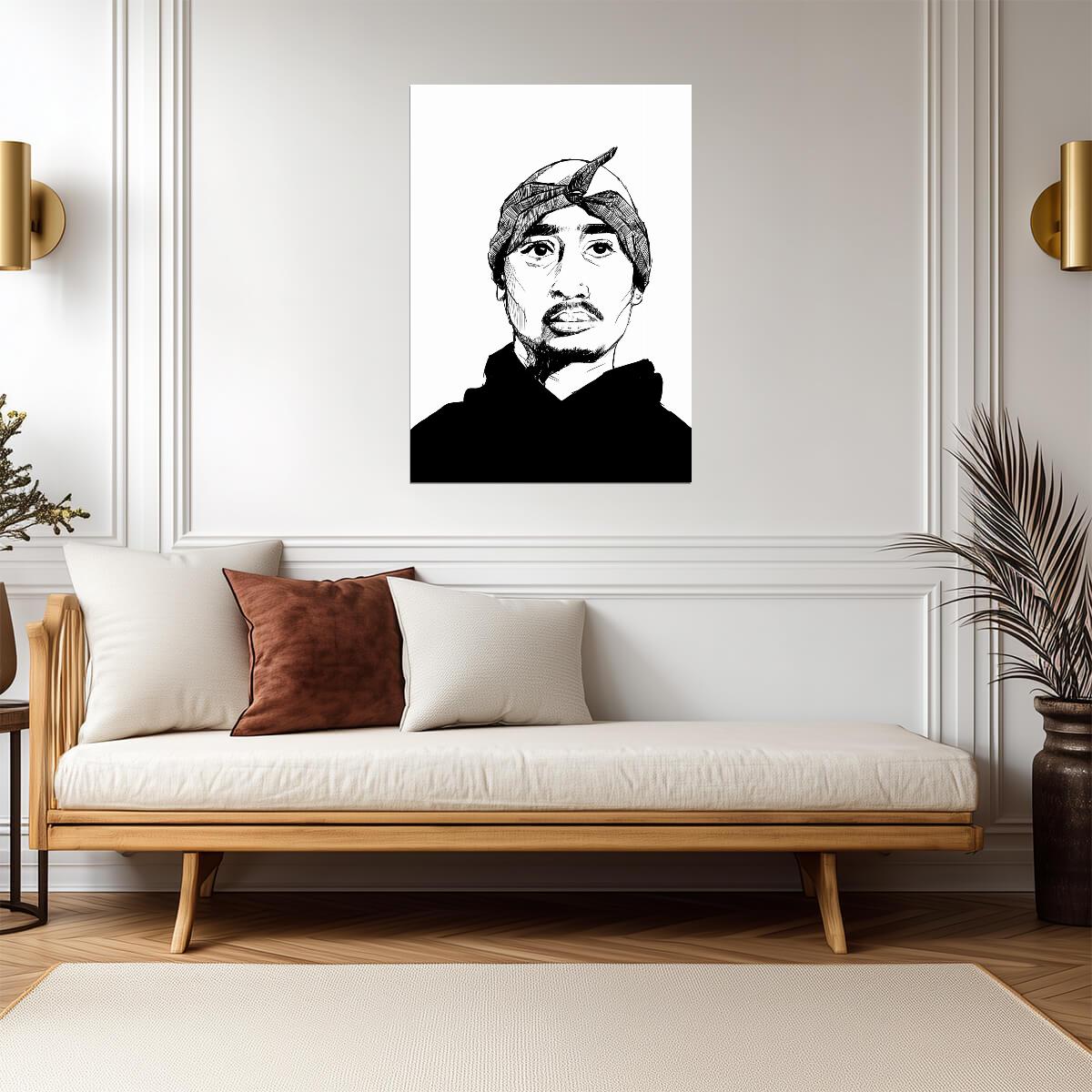 Tupac Shakur Drawing Poster | Black and White Hip Hop Portrait - Music Poster