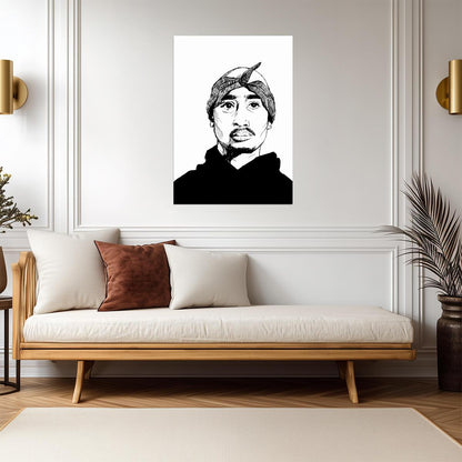 Tupac Shakur Drawing Poster | Black and White Hip Hop Portrait - Music Poster