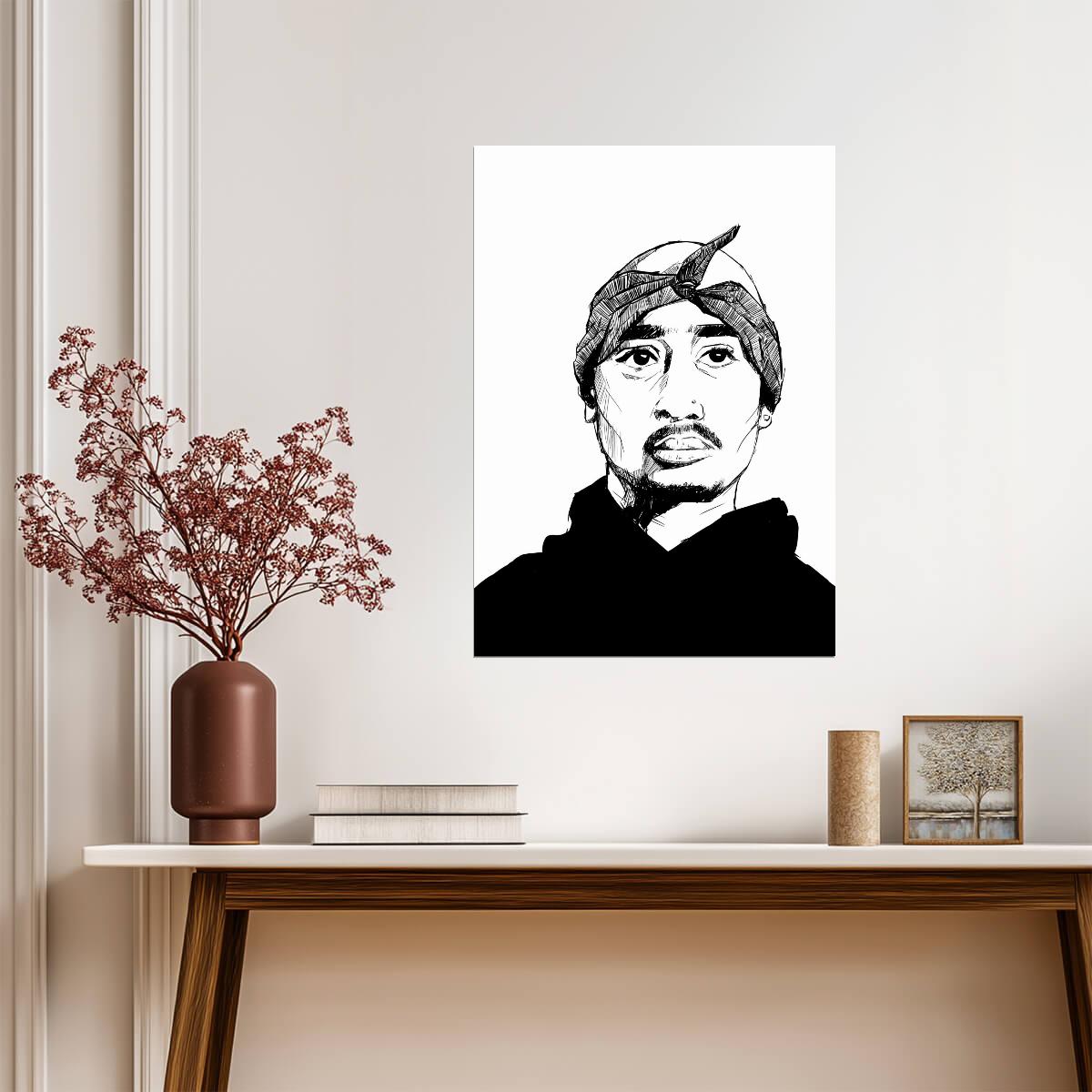 Tupac Shakur Drawing Poster | Black and White Hip Hop Portrait - Music Poster