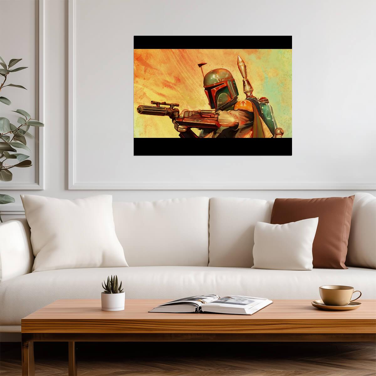 Boba Fett Star Wars Poster | Blaster and Orange Graphic Illustration - Movies & TV Poster
