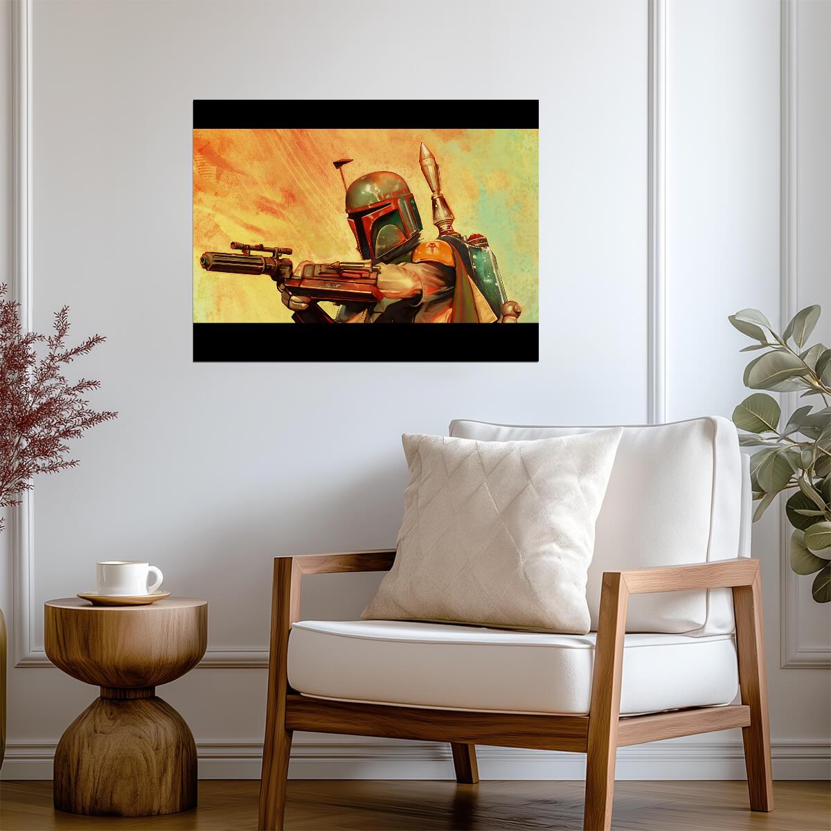 Boba Fett Star Wars Poster | Blaster and Orange Graphic Illustration - Movies & TV Poster