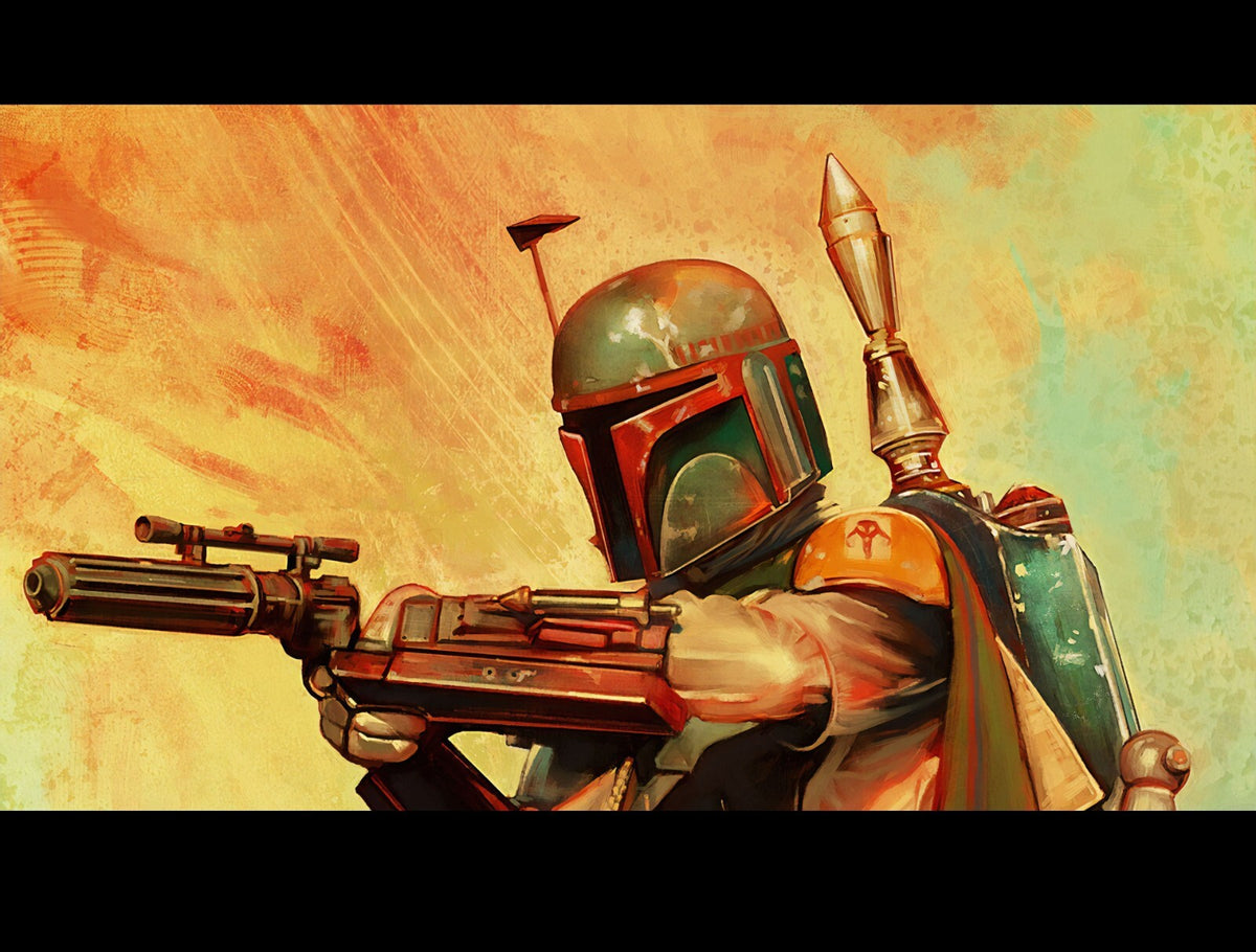 Boba Fett Star Wars Poster | Blaster and Orange Graphic Illustration - Movies & TV Poster