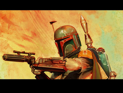 Boba Fett Star Wars Poster | Blaster and Orange Graphic Illustration - Movies & TV Poster