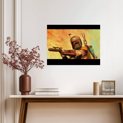 Boba Fett Star Wars Poster | Blaster and Orange Graphic Illustration - Movies & TV Poster
