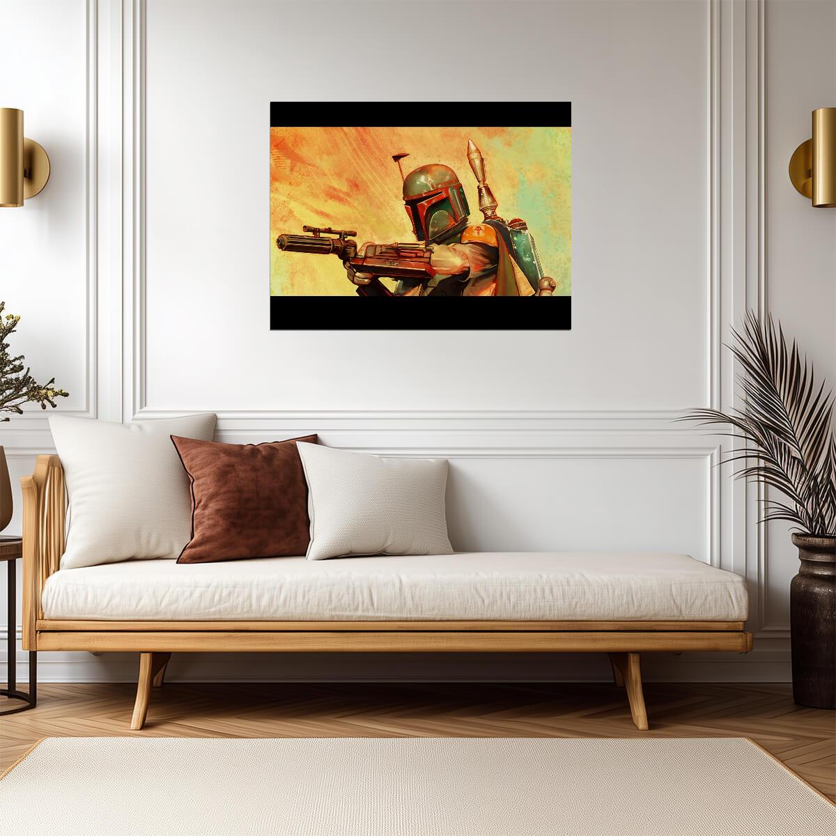 Boba Fett Star Wars Poster | Blaster and Orange Graphic Illustration - Movies & TV Poster