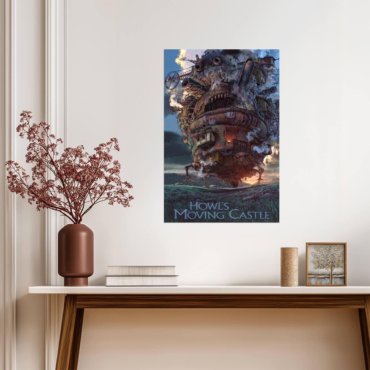 Howl's Moving Castle Movie Poster | Castle in a Sunset Landscape - Anime Poster