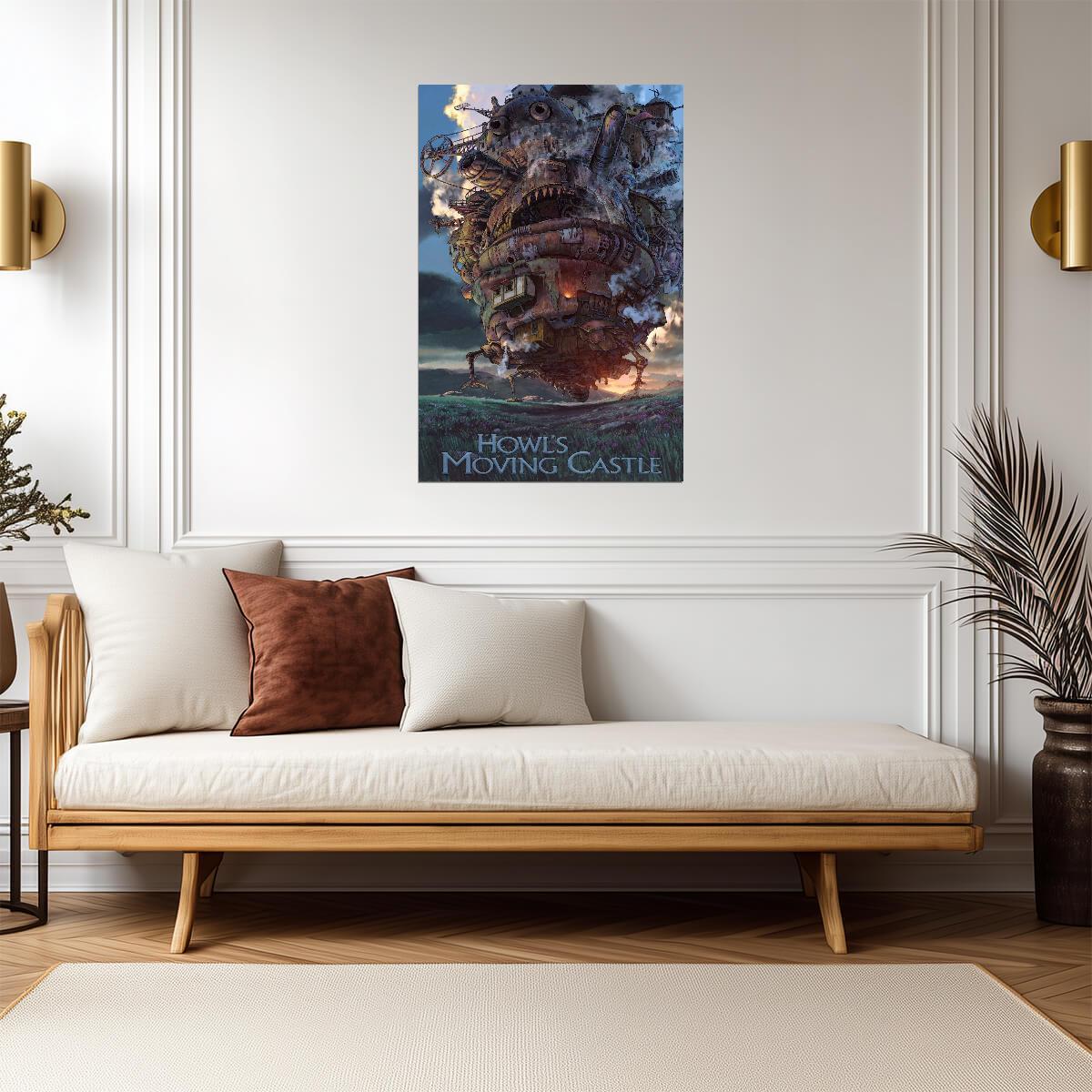 Howl's Moving Castle Movie Poster | Castle in a Sunset Landscape - Anime Poster