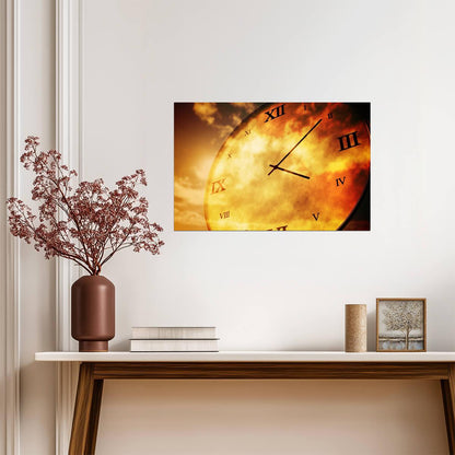 Clock in Golden Clouds Poster | Surreal Wall Art Print - Graphic & Art Poster