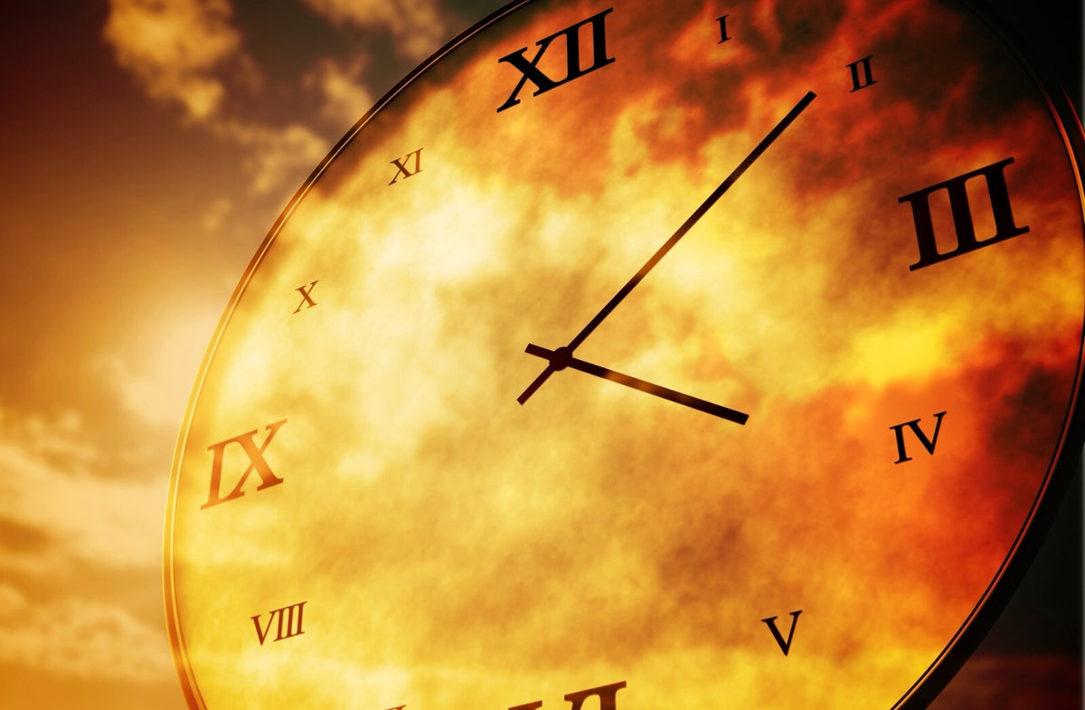 Clock in Golden Clouds Poster | Surreal Wall Art Print - Graphic & Art Poster