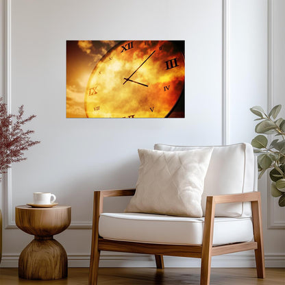 Clock in Golden Clouds Poster | Surreal Wall Art Print - Graphic & Art Poster
