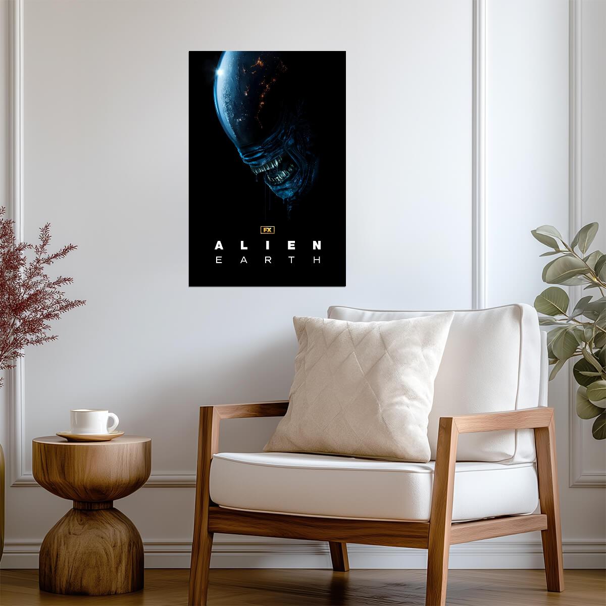 Alien Earth Poster | Planet Reflected in Xenomorph Head | Sci-Fi Horror Series - Movies & TV Poster