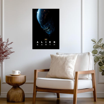 Alien Earth Poster | Planet Reflected in Xenomorph Head | Sci-Fi Horror Series - Movies & TV Poster