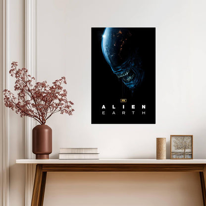Alien Earth Poster | Planet Reflected in Xenomorph Head | Sci-Fi Horror Series - Movies & TV Poster