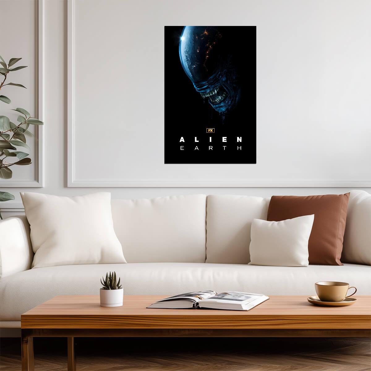 Alien Earth Poster | Planet Reflected in Xenomorph Head | Sci-Fi Horror Series - Movies & TV Poster